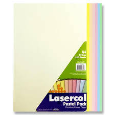 Pack of 100 Sheets A4 80gsm Pastel Assorted Colour Paper by Lasercol