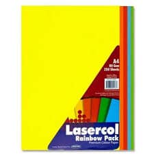 Pack of 100 Sheets A4 80gsm Rainbow Assorted Colour Paper by Lasercol