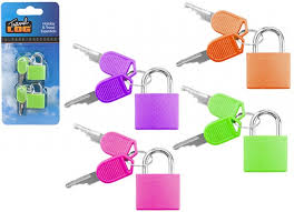 Travel Log Padlocks With Key 20MM 2 Pack Assorted Colours