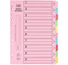 Dividers A4 10 pieces assorted colours cardboard