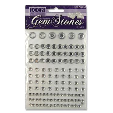 Self Adhesive Hearth Gem Stones Silver - 120 pieces