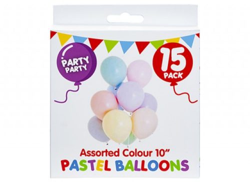 ASSORTED COLOURS  10" PASTEL BALLOONS (15 PACK)