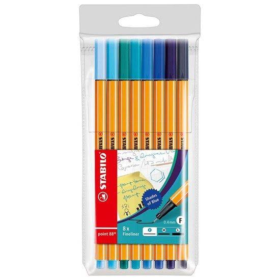Fineliner Pen 88 Wallet x8 Shades of Blue Stabilo