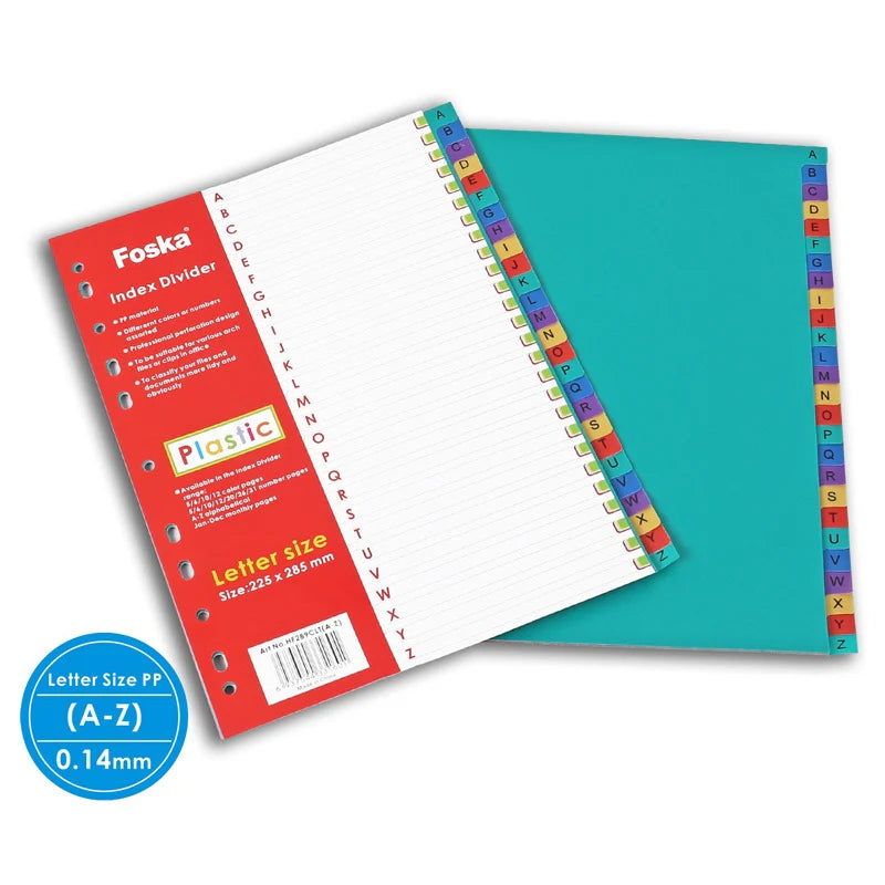 FOSKA - A-Z Multicoloured Tab Plastic Index Dividers