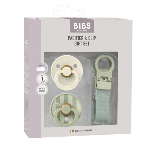 Bibs Colour Pacifier & Loop Clip Gift Set Latex Size 1 Sage