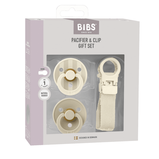 Bibs Colour Pacifier & Loop Clip Gift Set Latex Size 1 Ivory