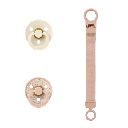 Bibs Colour Pacifier & Loop Clip Gift Set Latex Size 1 Blush