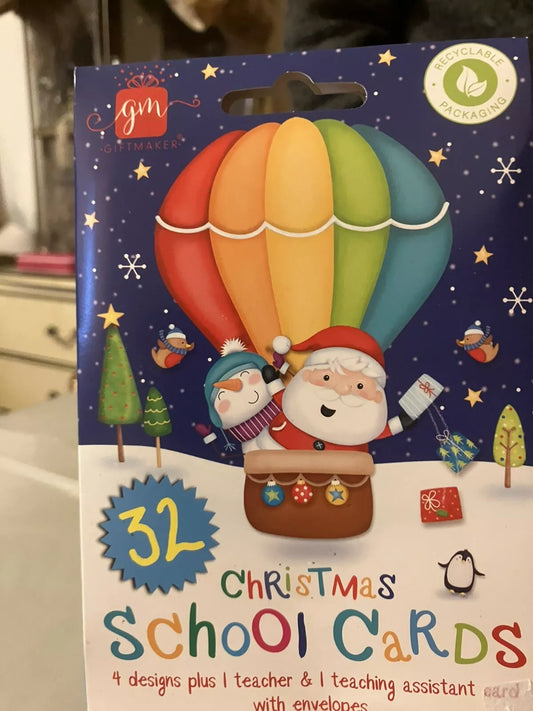 Christmas School Cards Pack of 32 Kids and Teacher - Santa