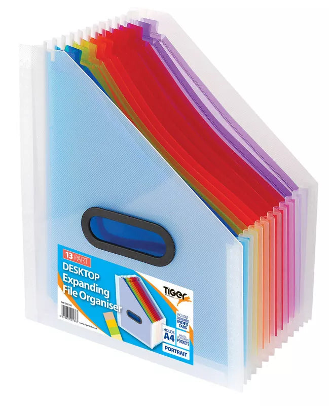 TIGER - A4 Portrait Coloured 13 Part Expanding File Organiser Box