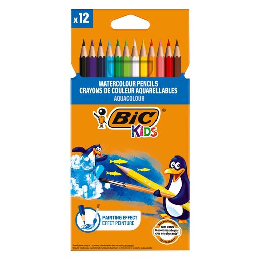 BIC Kids Watercolour Pencils 12 Pack Multi Colour