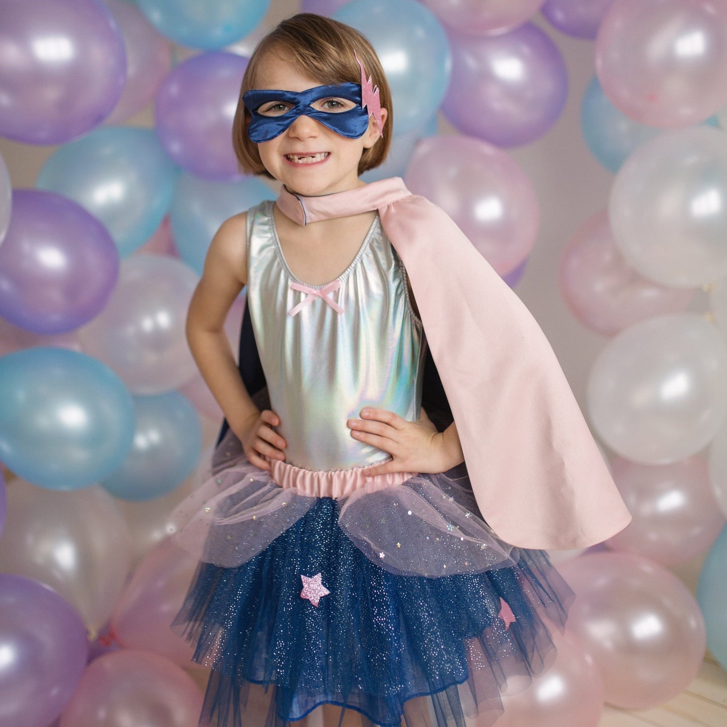 Super Duper Tutu/Cape/Mask Pink & Navy 7-8 years